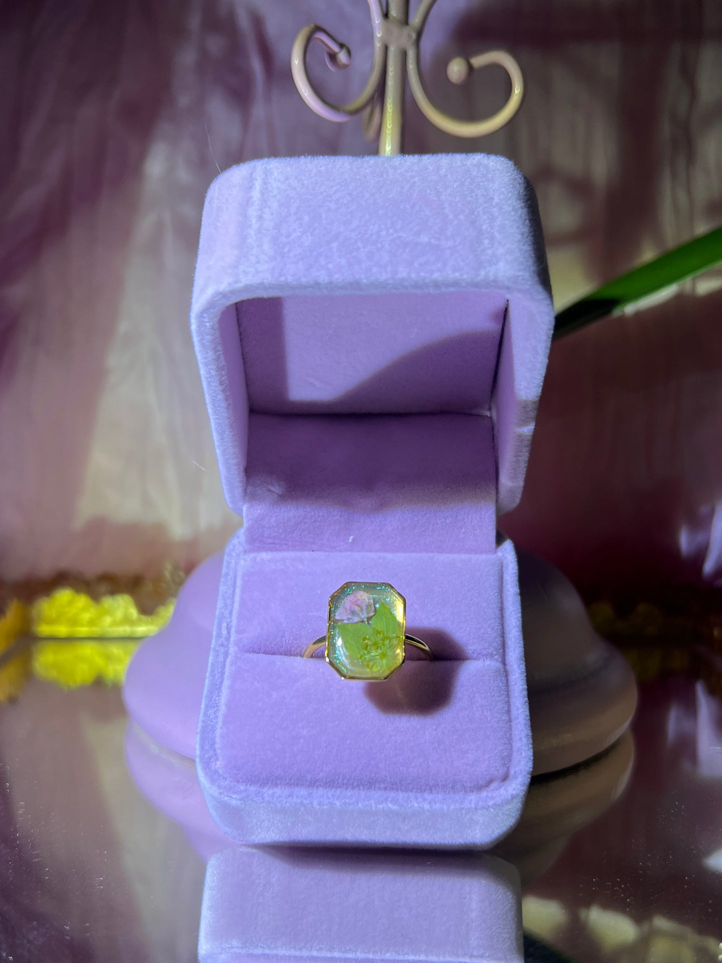 Octagon Shaped Real Flower Rings