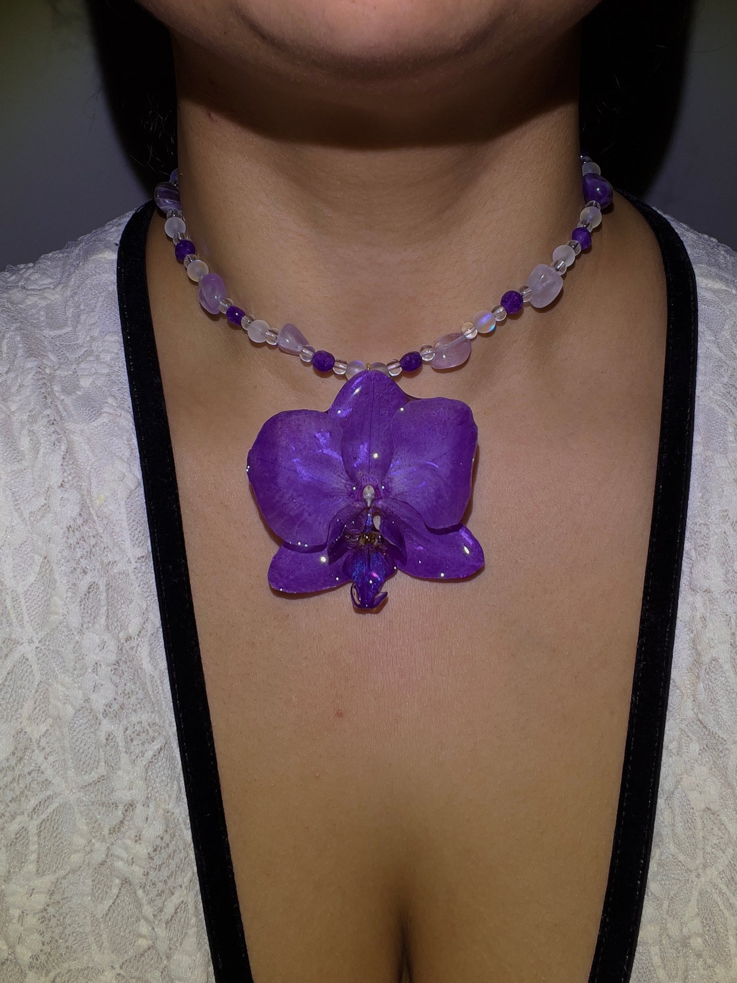Amethyst Opal Orchid Choker Necklace
