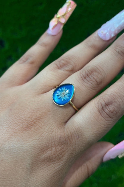 Blue Hue Real Flower Ring