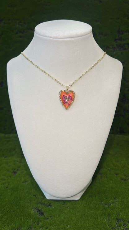 Winter Tropics Real Flower Heart Necklace