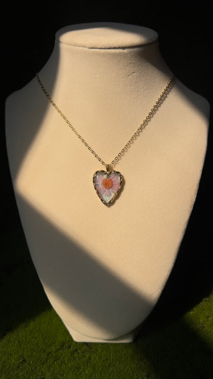 Sea Aster Flower Heart Necklace