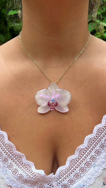Freckled Buttercup Real Orchid Necklace