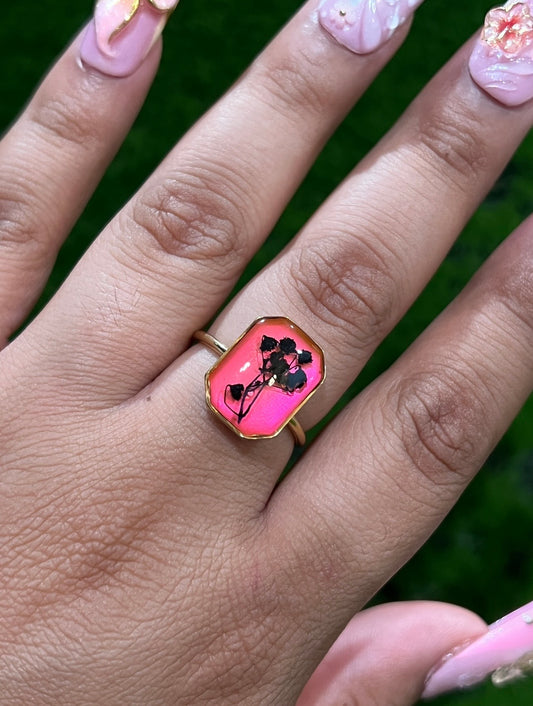 Dark Softness Real Flower Ring