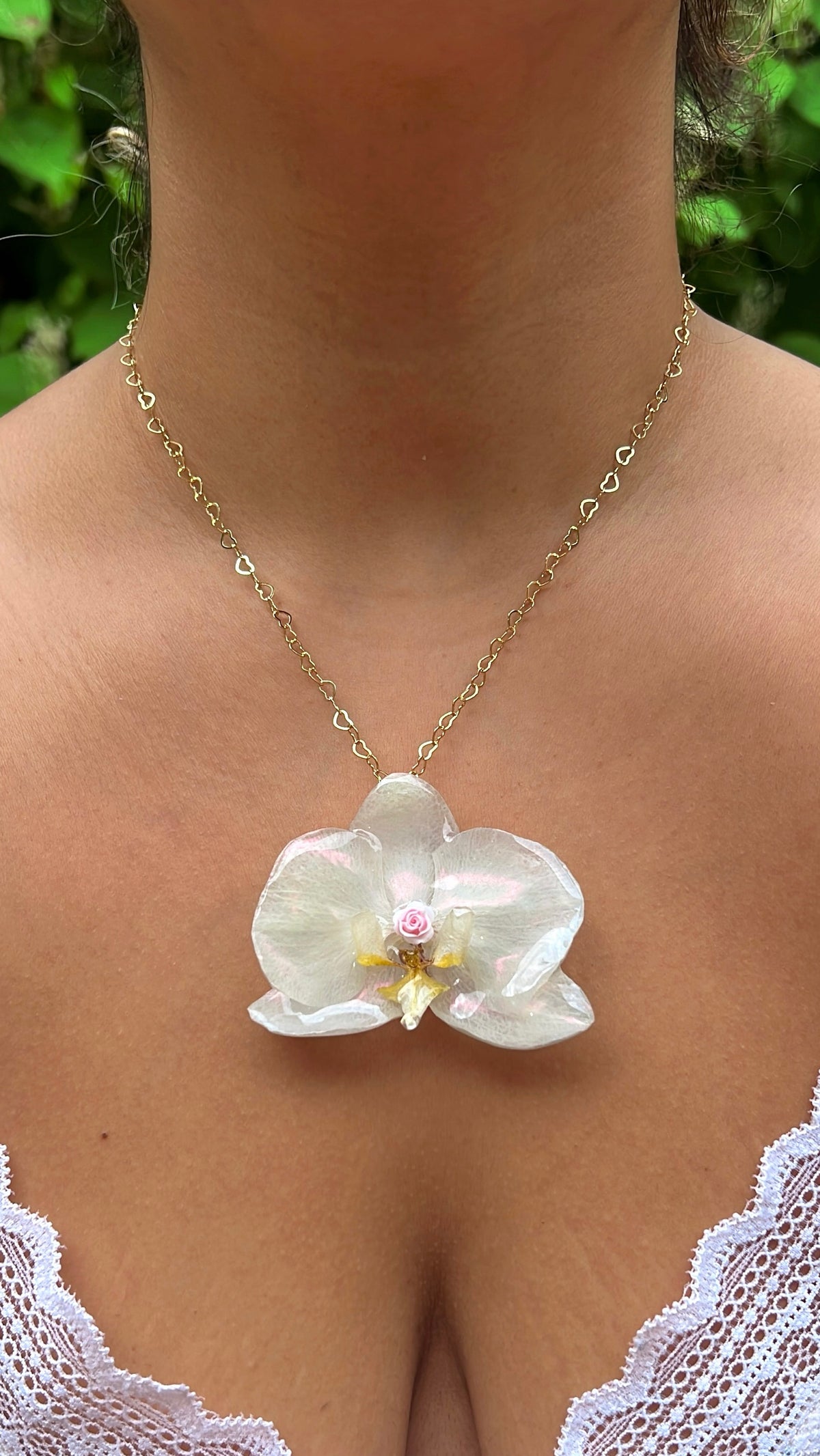 Strawberry Lemonade Real Orchid Necklace