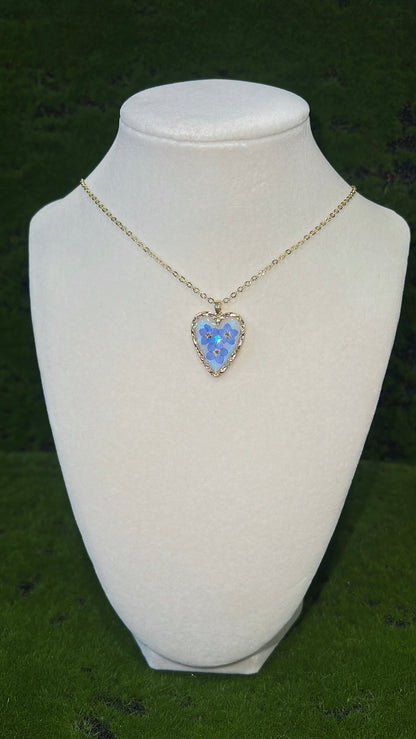 Flower Clouds Real Flower Heart Necklace