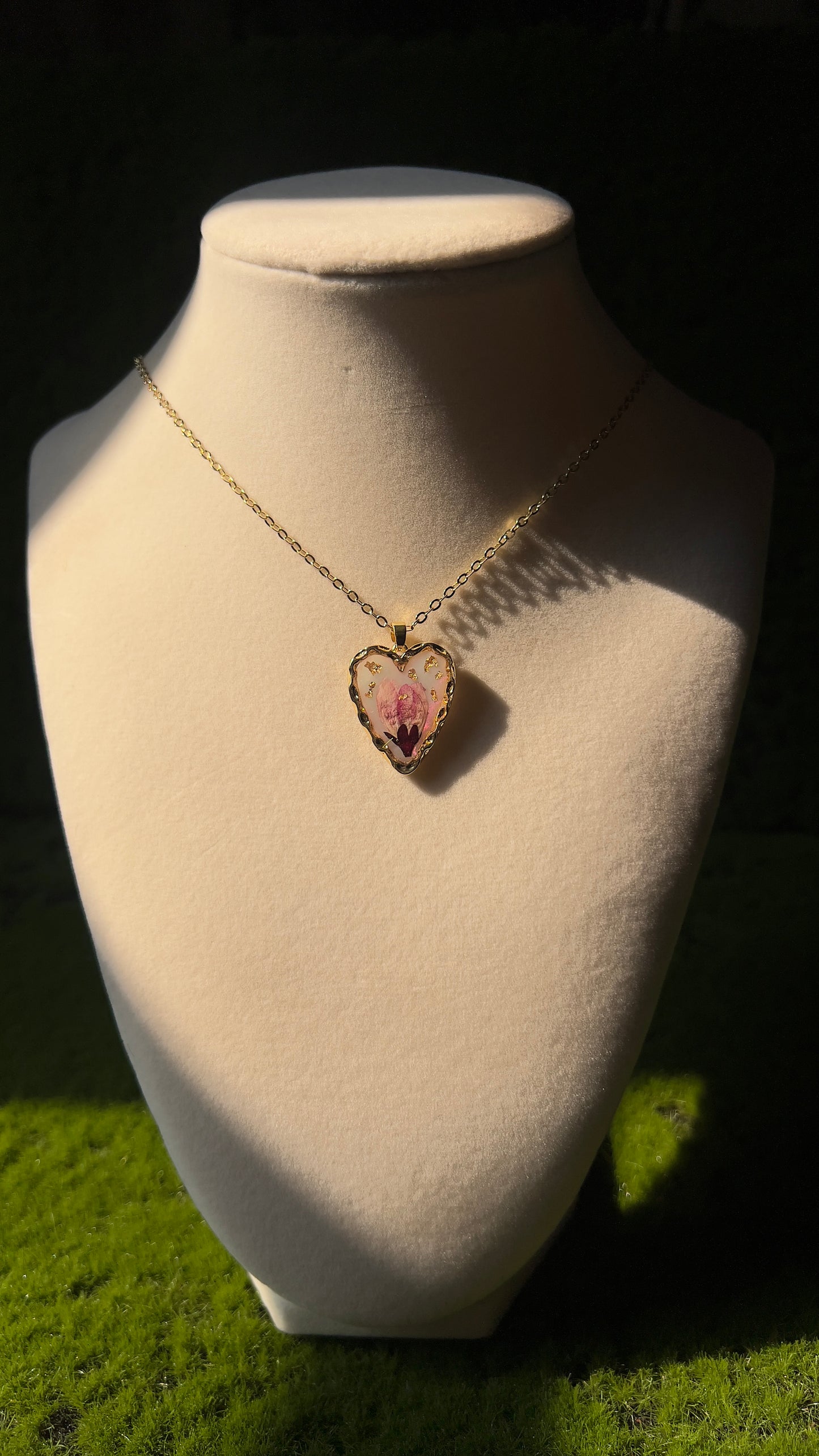 Golden Pink Aura Heart Flower Necklace