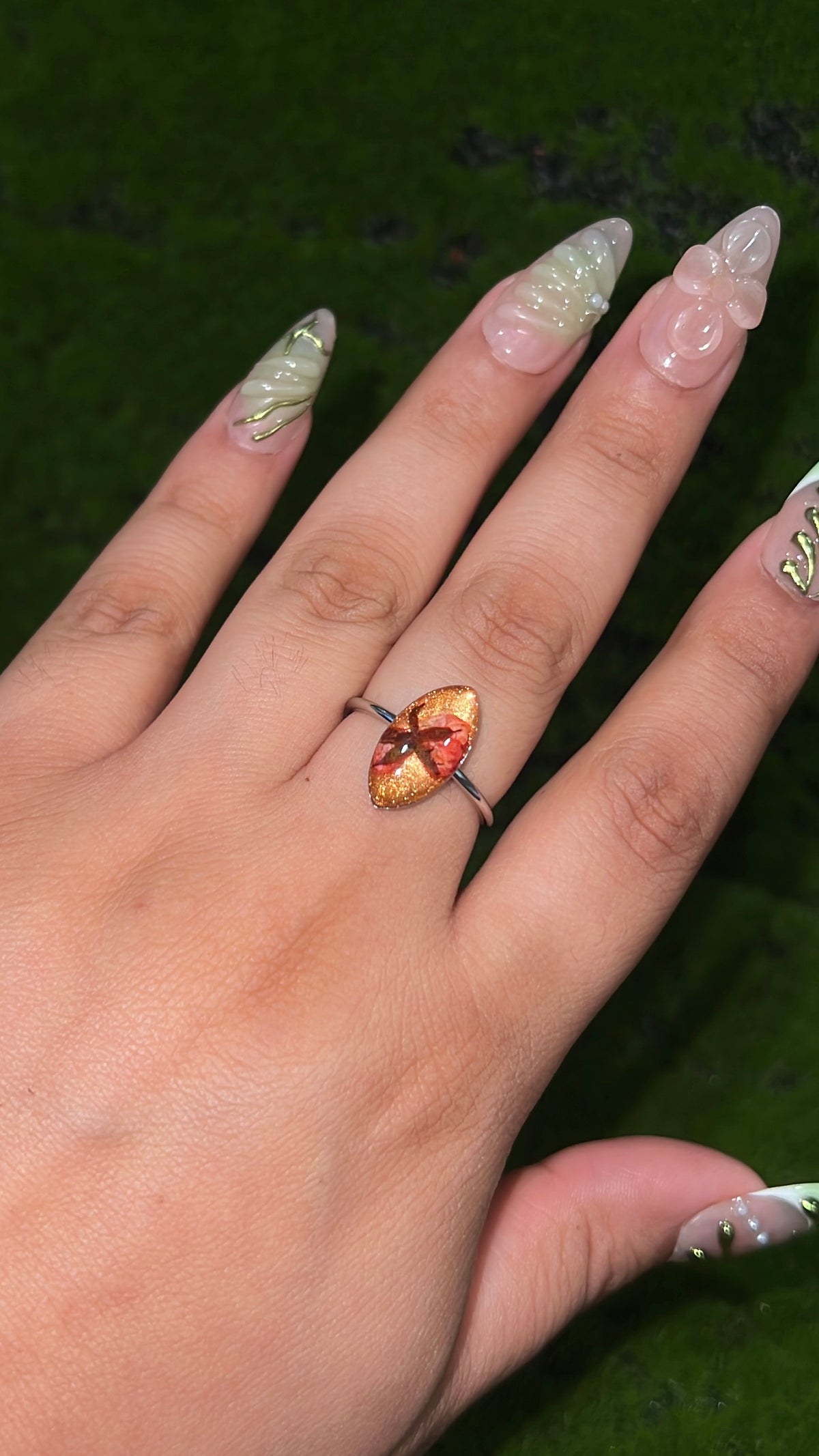 Fall Leaves Real Flower Ring