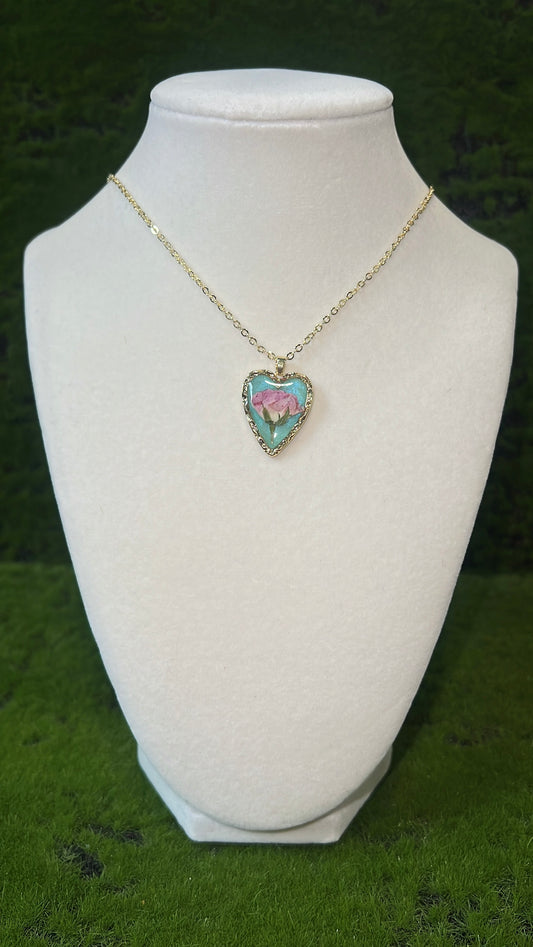 Water Flower Real Flower Heart Necklace