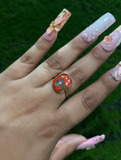 Golden Cherry Real Leaf Ring
