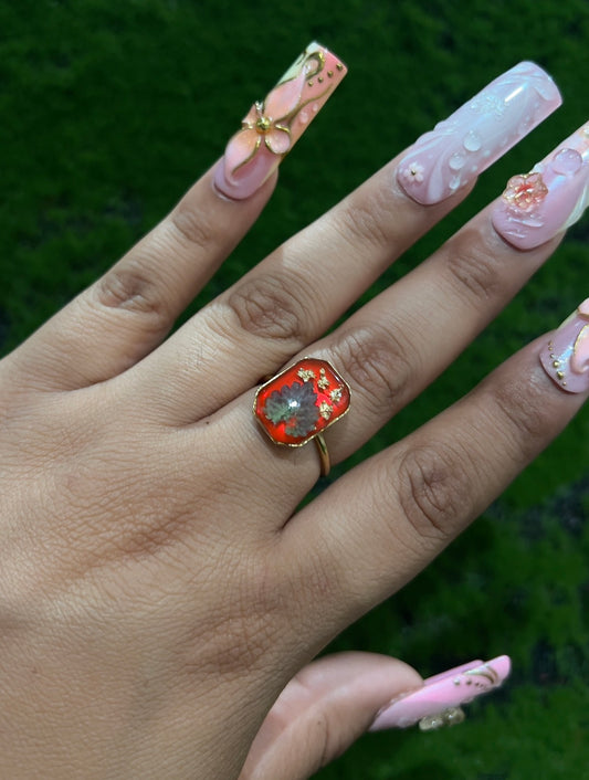 Golden Cherry Real Leaf Ring