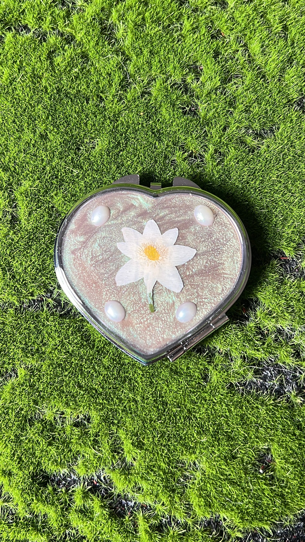 Pearly Portal Real Flower Compact Mirror
