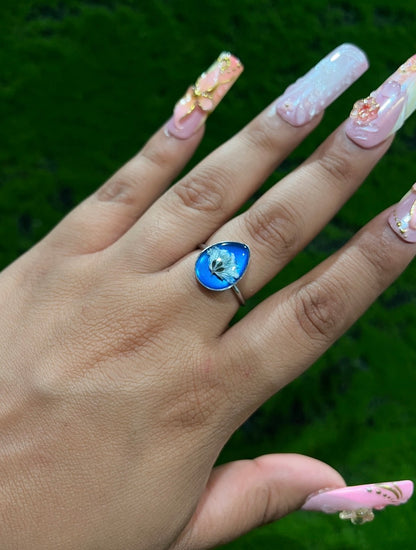 Blue Radiance Real Flower Ring