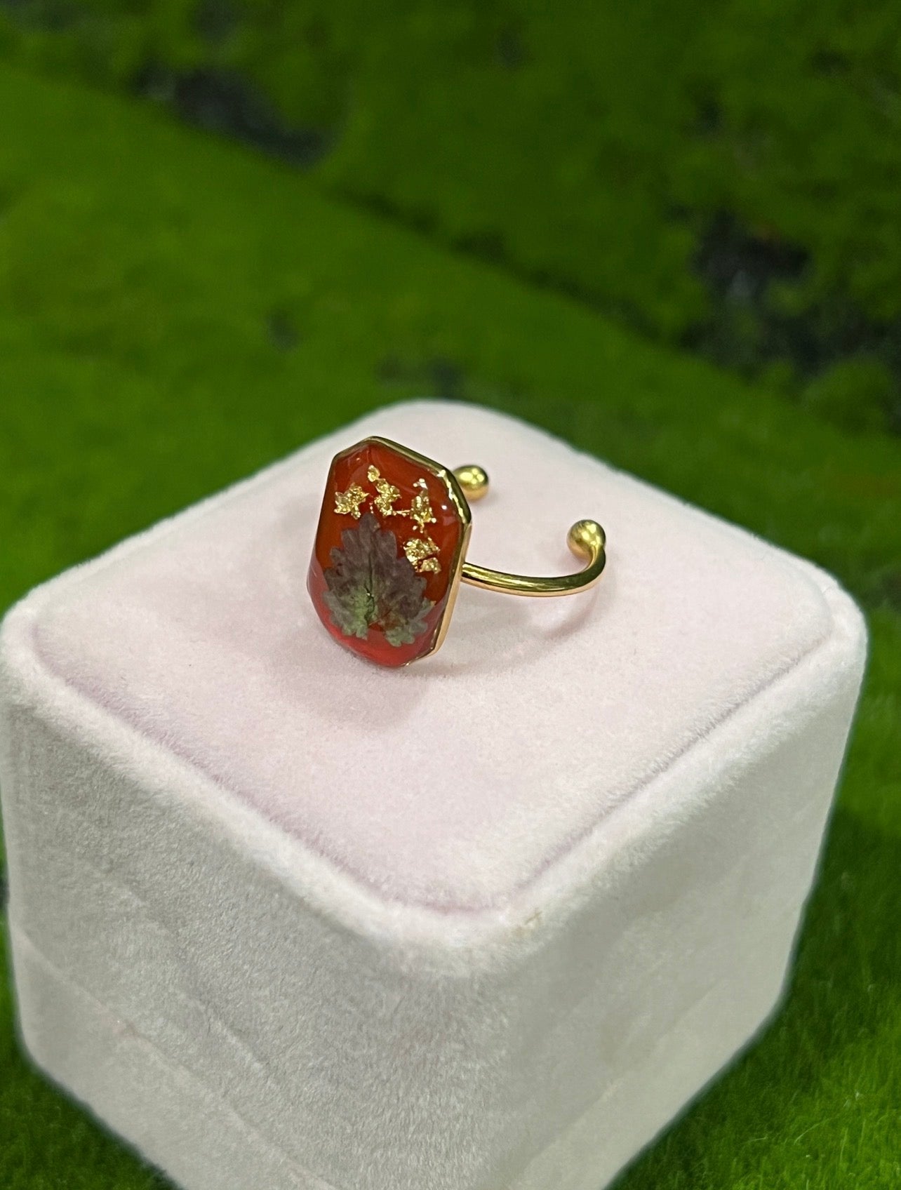Golden Cherry Real Leaf Ring