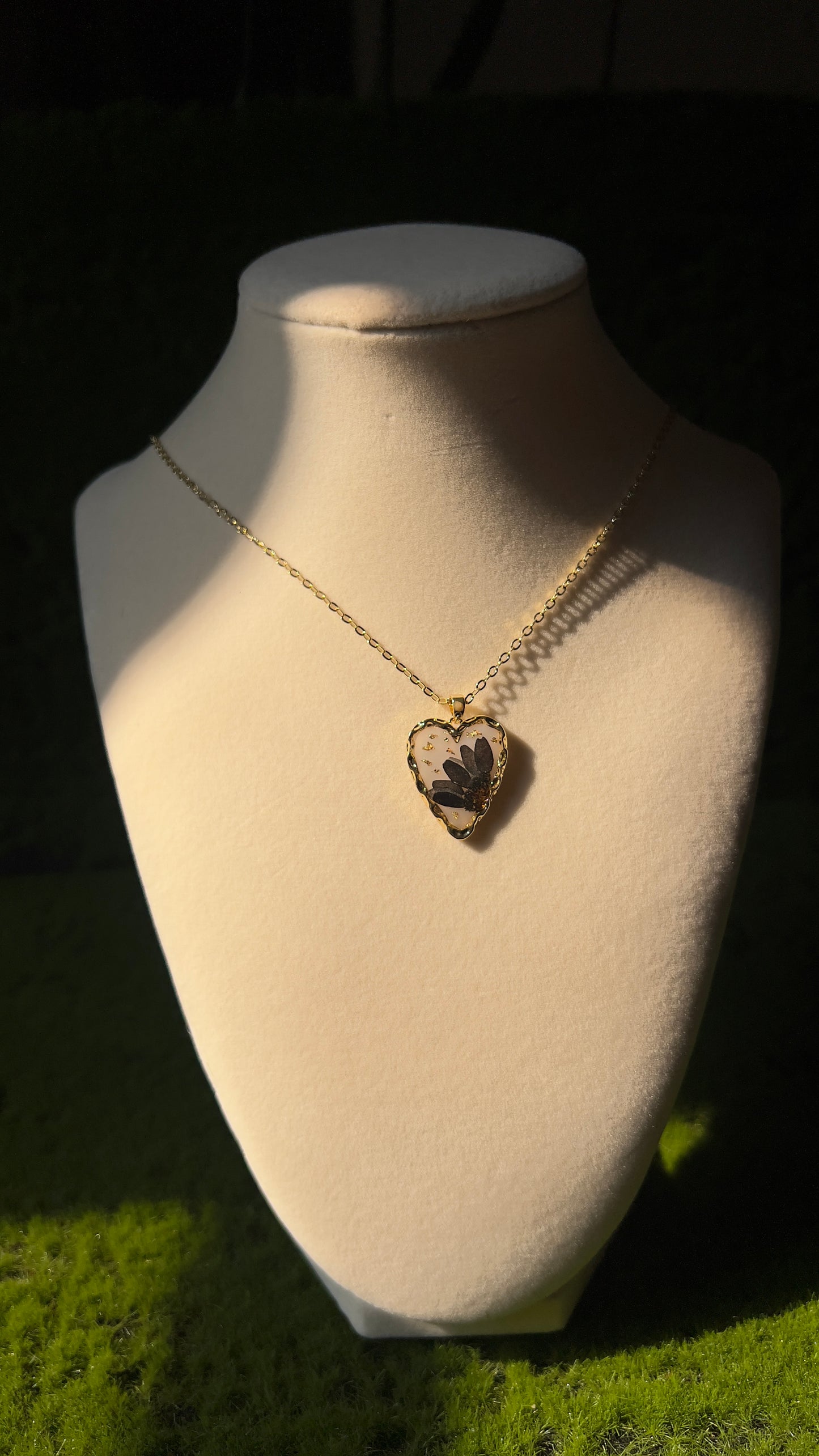 Black Sun Flower Heart Necklace