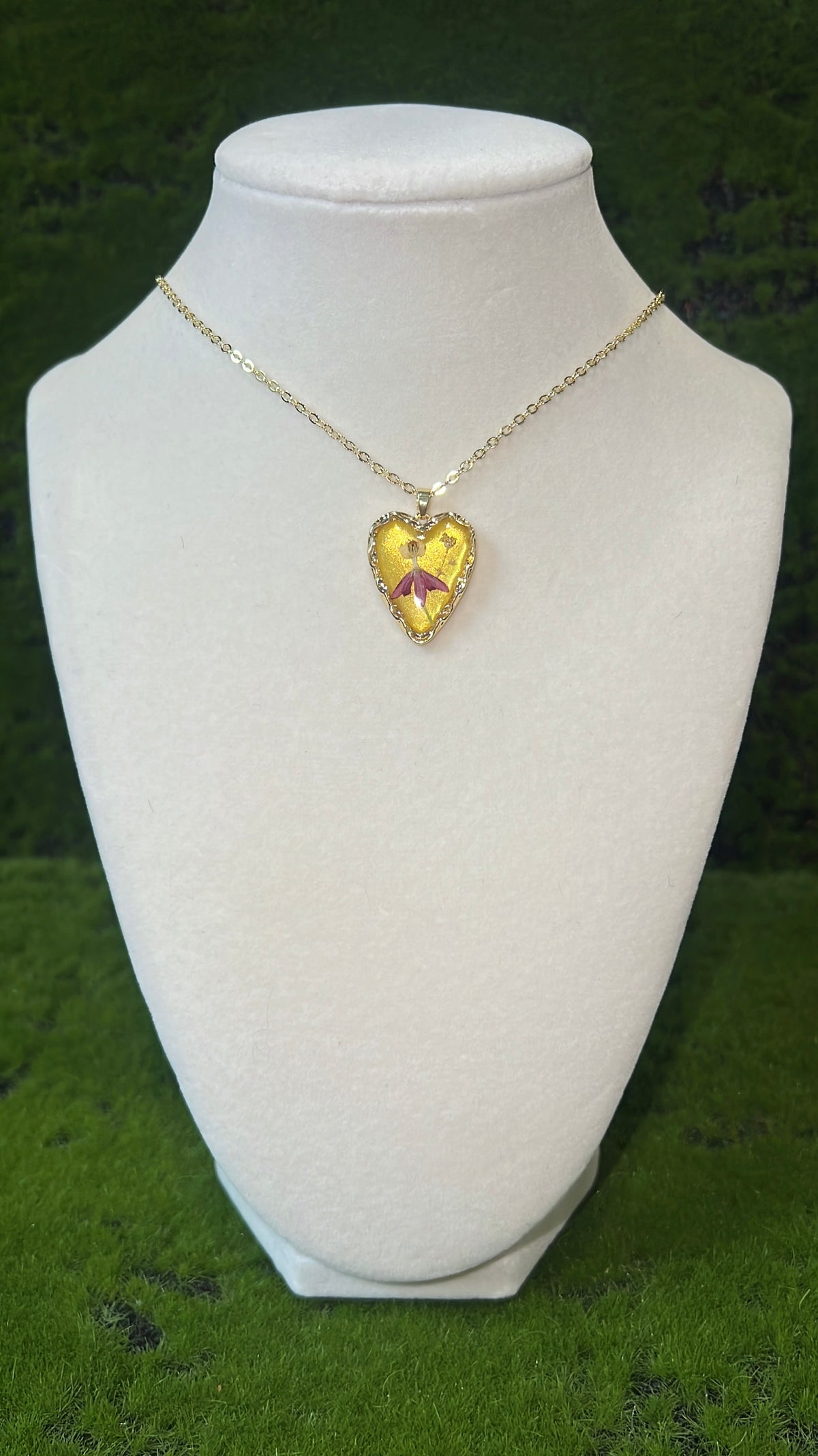 Butterfly in the Sun Real Flower Heart Necklace
