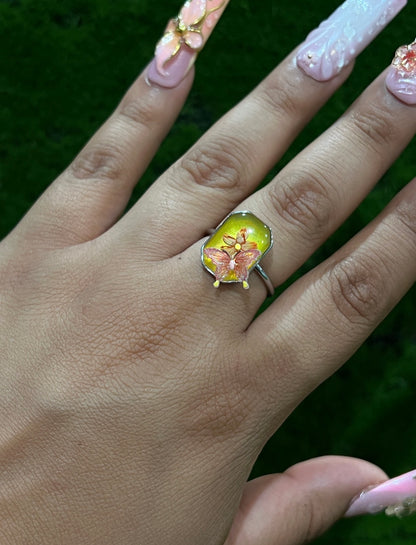 Butterfly Octagon Shape Real Flower Ring