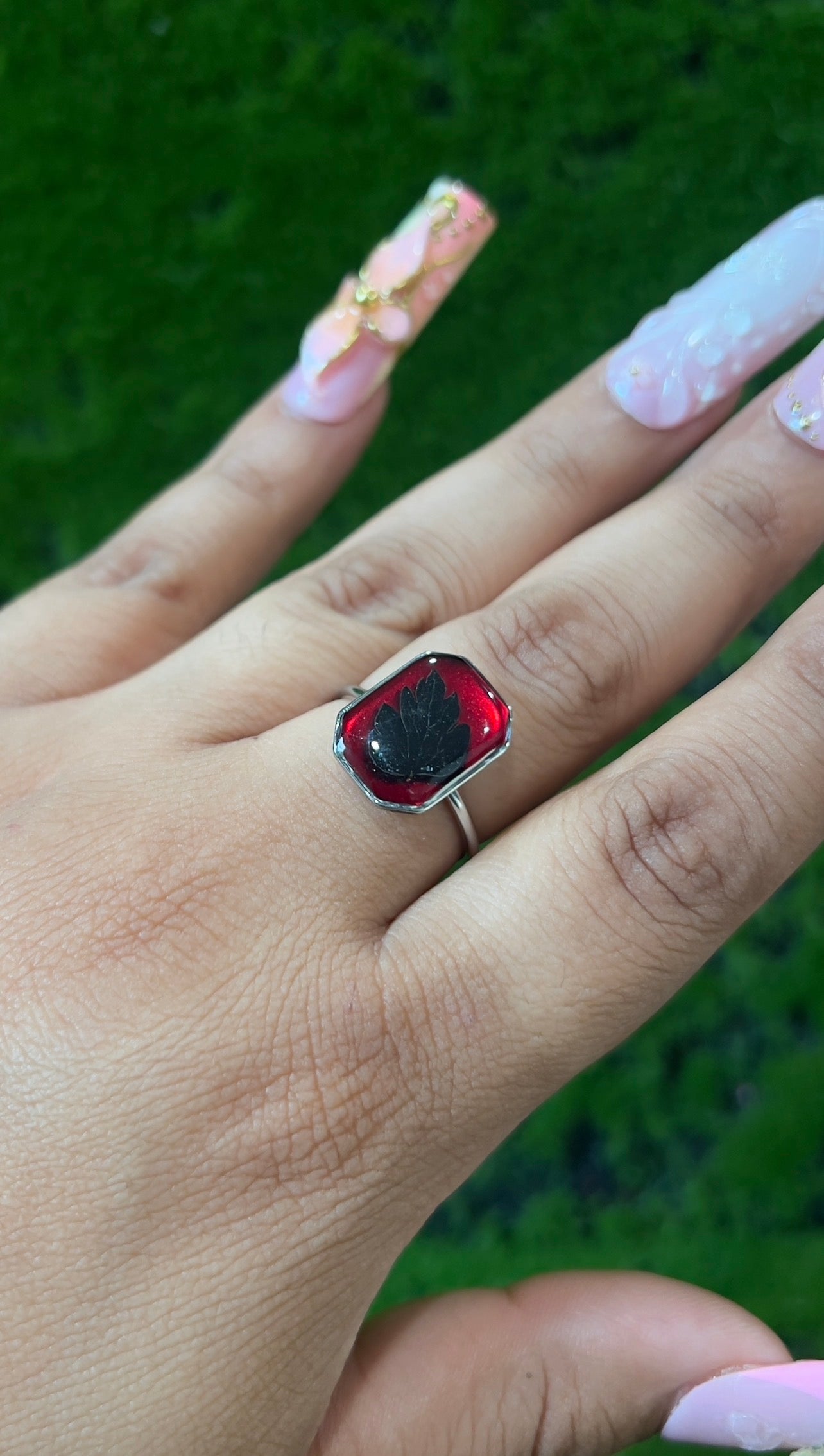 Red Moon in the Garden Real Leaf Ring