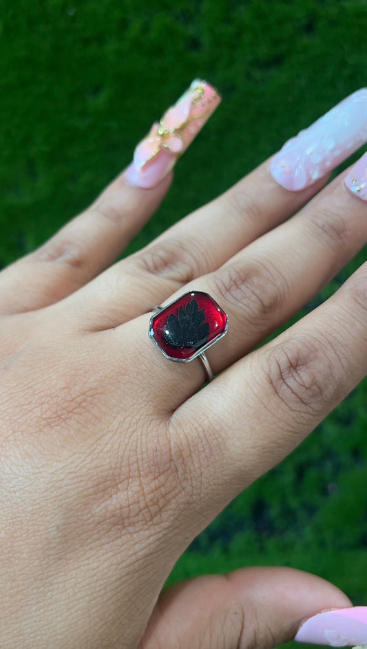 Red Moon in the Garden Real Leaf Ring