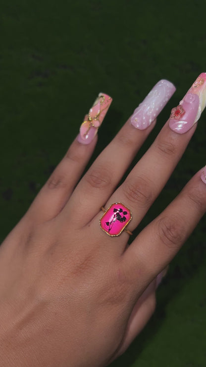 Dark Softness Real Flower Ring