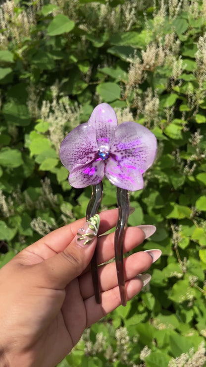 Crowned Real Orchid Hair Pin (Md)