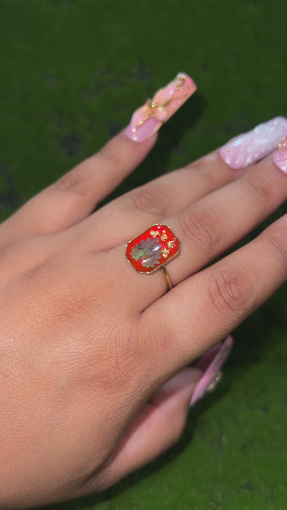 Golden Cherry Real Leaf Ring