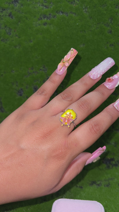 Butterfly Octagon Shape Real Flower Ring
