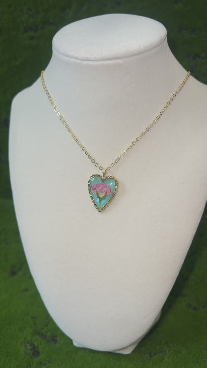 Water Flower Real Flower Heart Necklace