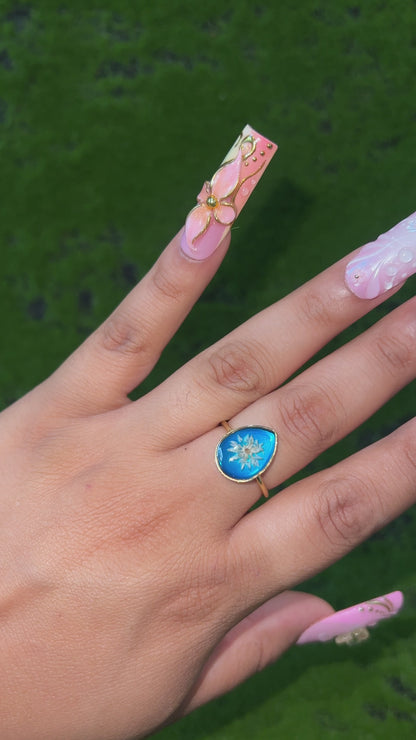 Blue Hue Real Flower Ring