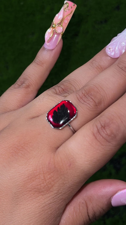 Red Moon in the Garden Real Leaf Ring