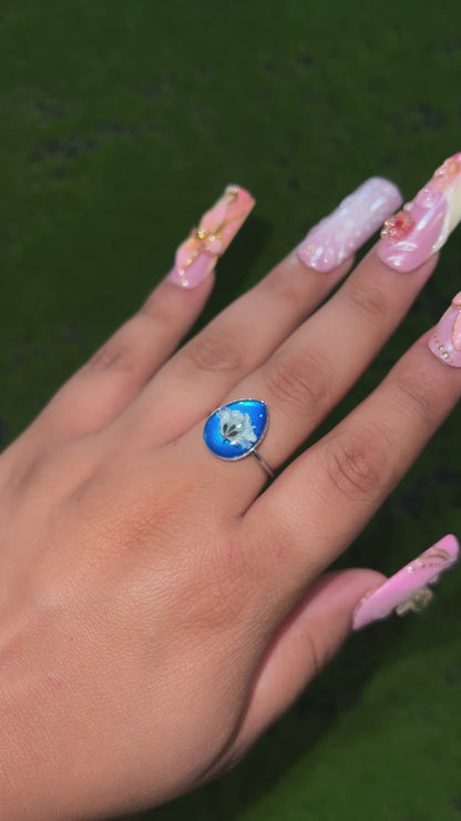 Blue Radiance Real Flower Ring