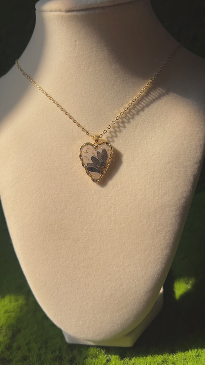 Black Sun Flower Heart Necklace