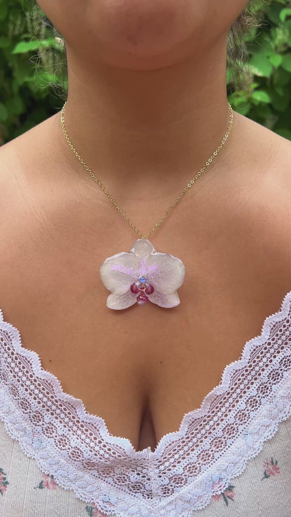 Freckled Buttercup Real Orchid Necklace