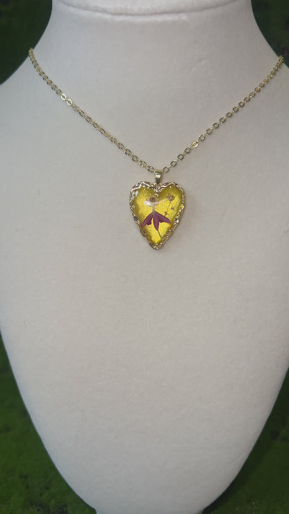 Butterfly in the Sun Real Flower Heart Necklace